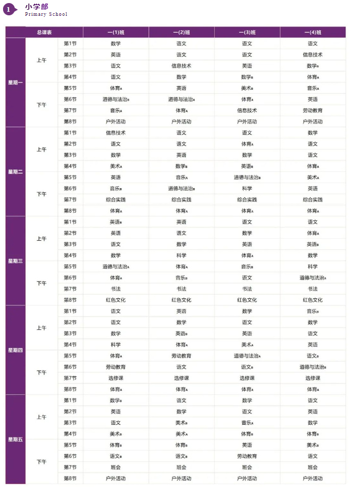 南昌启华双语学校2023-2024学年第二学期课表 南昌启华双语学校2023-2024学年第二学期课表