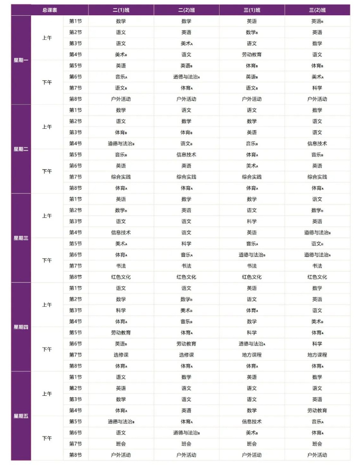 南昌启华双语学校2023-2024学年第二学期课表 南昌启华双语学校2023-2024学年第二学期课表