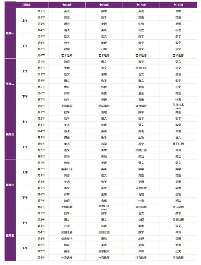 南昌启华双语学校2023-2024学年第二学期课表 南昌启华双语学校2023-2024学年第二学期课表